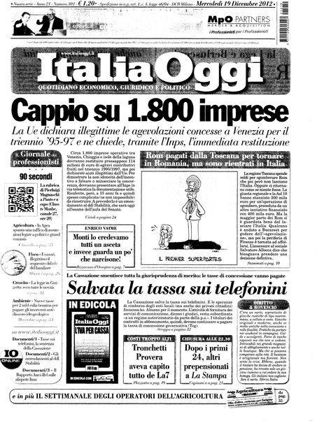 Italia oggi : quotidiano di economia finanza e politica